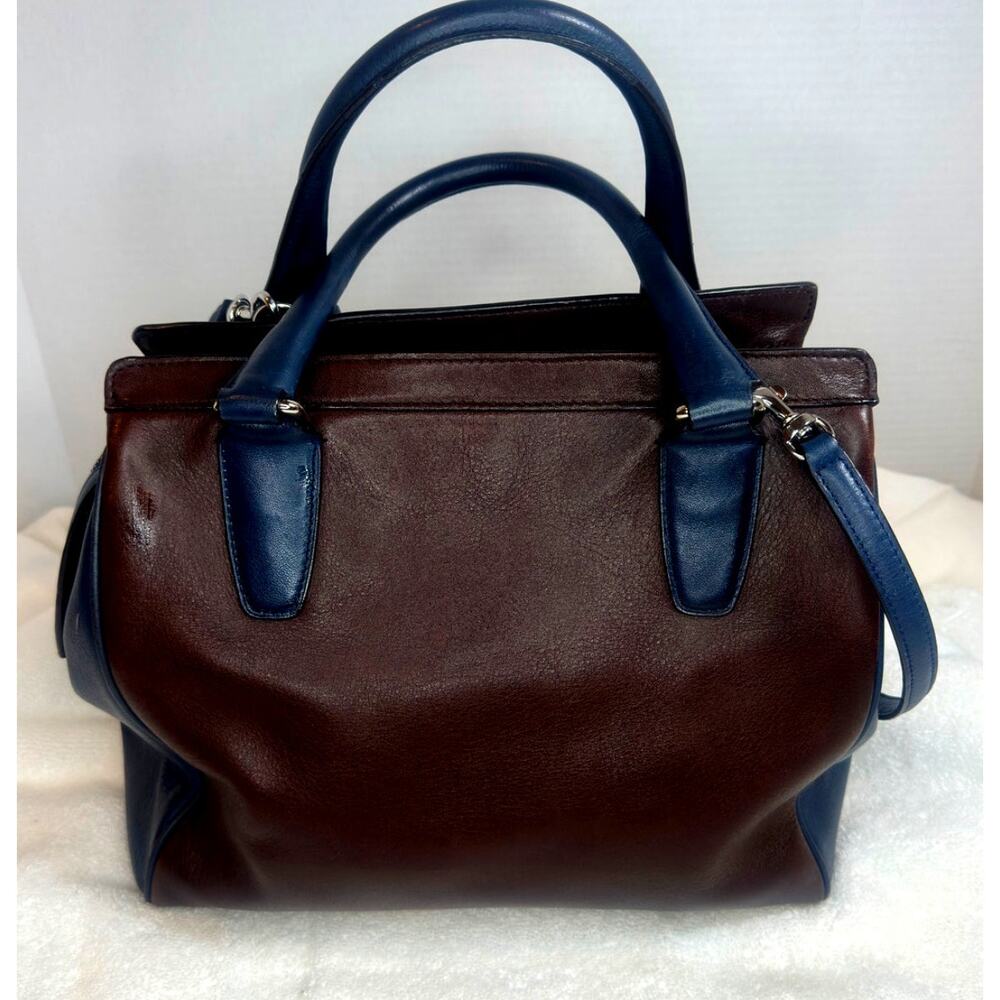 Coach Navy Blue & Brown Leather Two-Way Satchel | Silver Hardware | Dust Bag - Picture 2 of 15